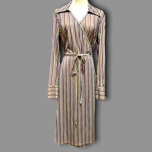 Woman’s Long Sleeve Striped Wrap Dress: Size L